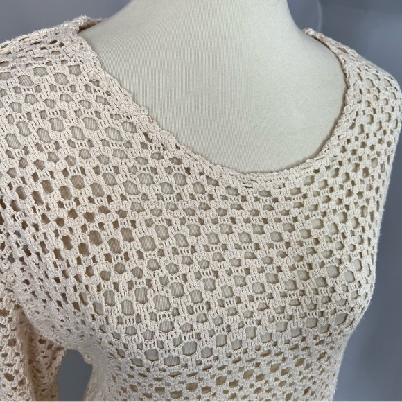 Vintage ecru white cotton crochet swimsuit coverup resortwear beach vacay swim - Picture 10 of 11